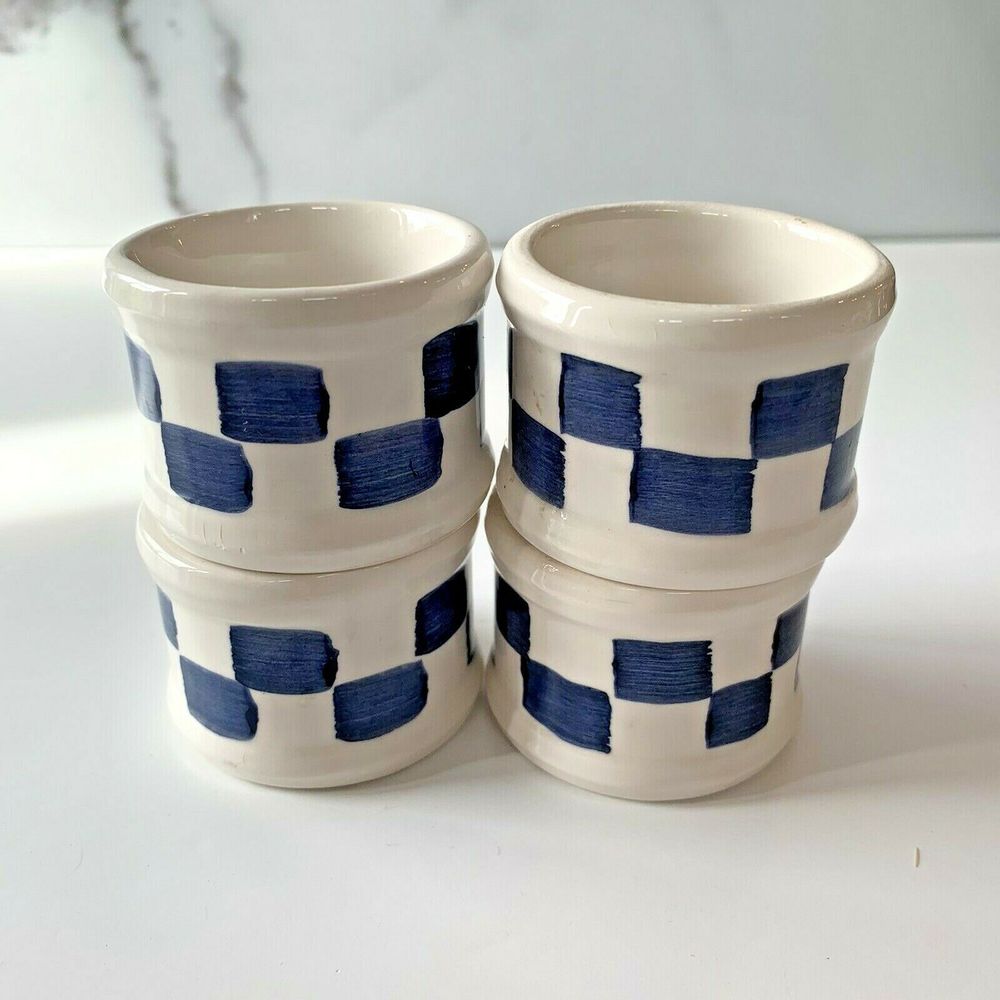 Vtg Enesco Napkin Ring Set of 4 Checkerboard